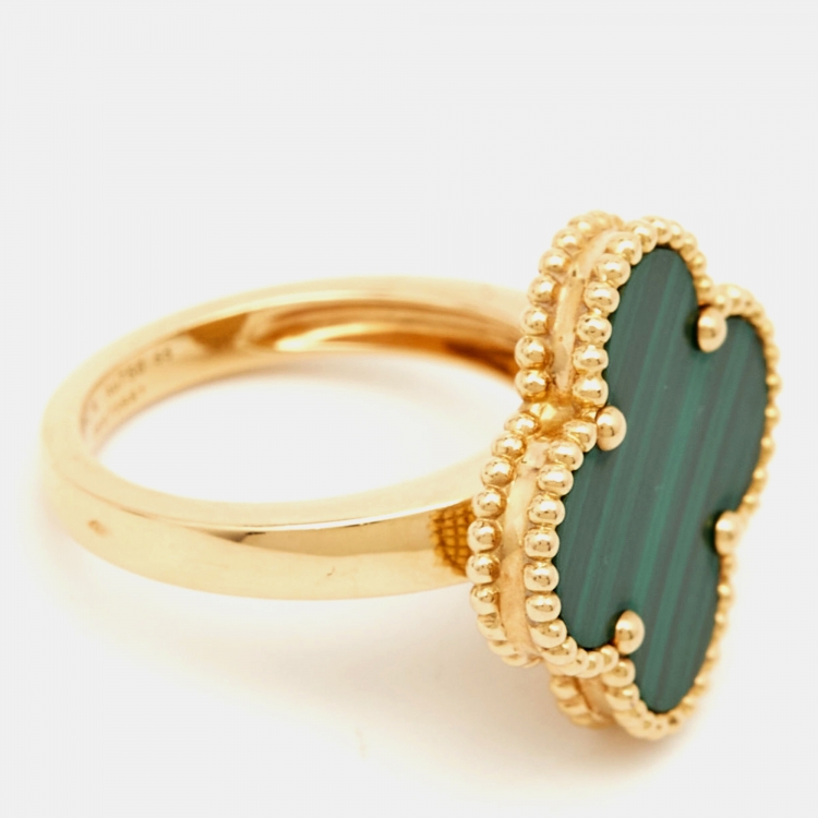 Pre Owned Van Cleef & Arpels Magic Alhambra Malachite 18k Yellow Gold Ring Size 55