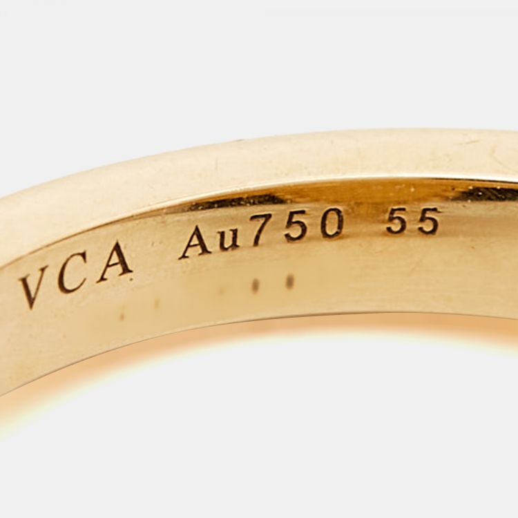 Pre Owned Van Cleef & Arpels Magic Alhambra Malachite 18k Yellow Gold Ring Size 55