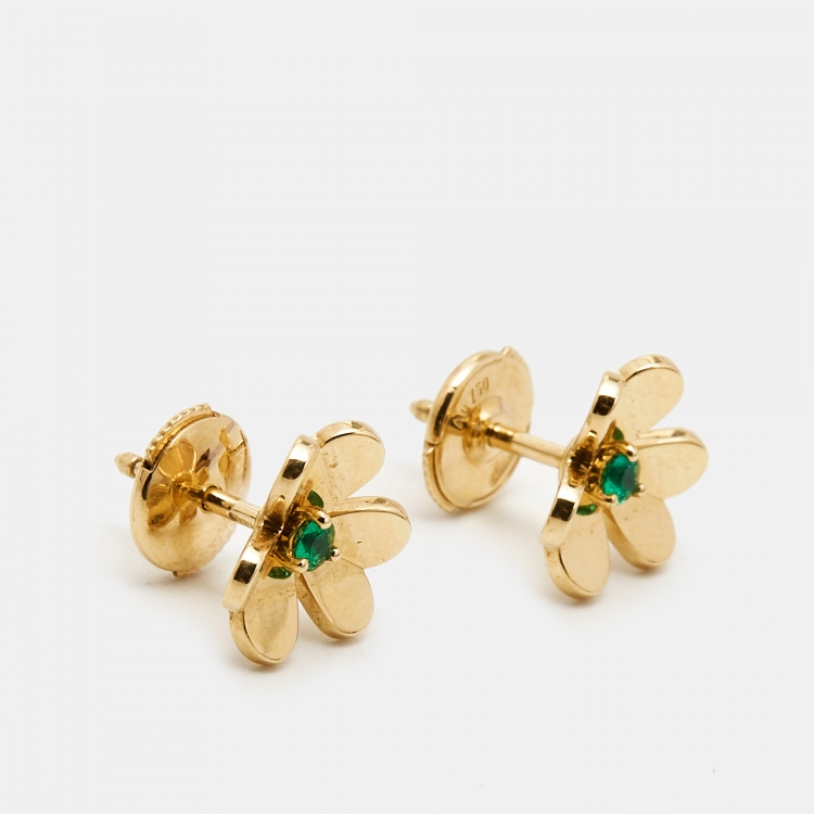 Pre Owned Van Cleef & Arpels Frivole Emerald 18k Yellow Gold Earrings