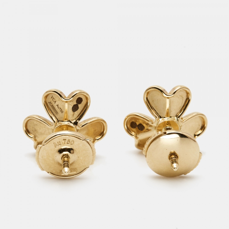 Pre Owned Van Cleef & Arpels Frivole Emerald 18k Yellow Gold Earrings