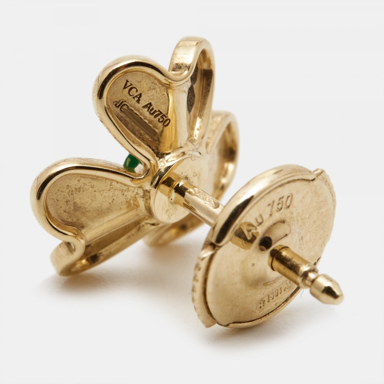 Pre Owned Van Cleef & Arpels Frivole Emerald 18k Yellow Gold Earrings