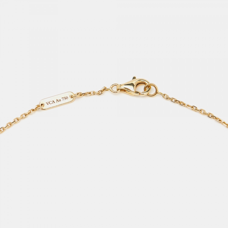 Pre Owned Van Cleef & Arpels Vintage Alhambra Onyx 18k Yellow Gold Necklace 