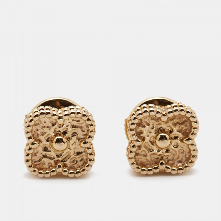 Pre Owned Van Cleef & Arpels Sweet Alhambra Textured 18K Rose Gold Stud Earrings