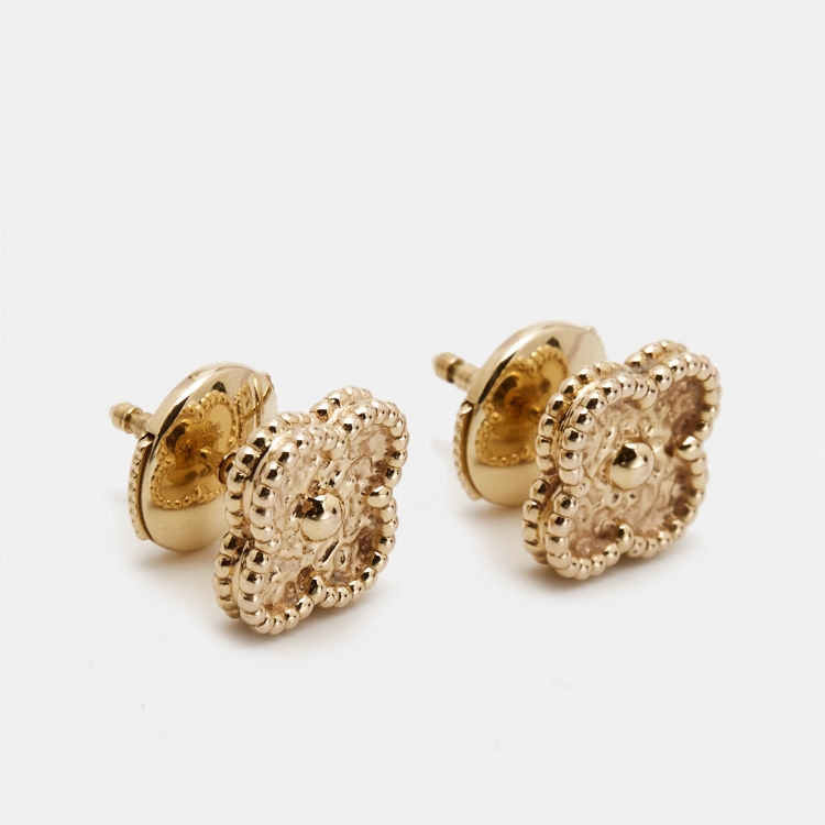 Pre Owned Van Cleef & Arpels Sweet Alhambra Textured 18K Rose Gold Stud Earrings