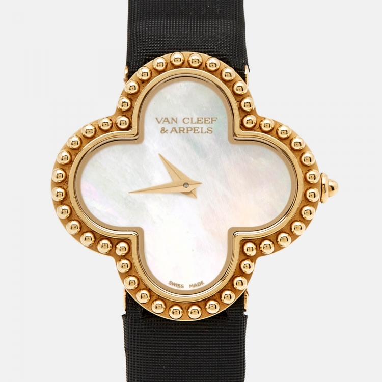 Pre Owned Van Cleef & Arpels Mother of Pearl Satin Alhambra VCARD22000 Women's Wristwatch 26 mm 