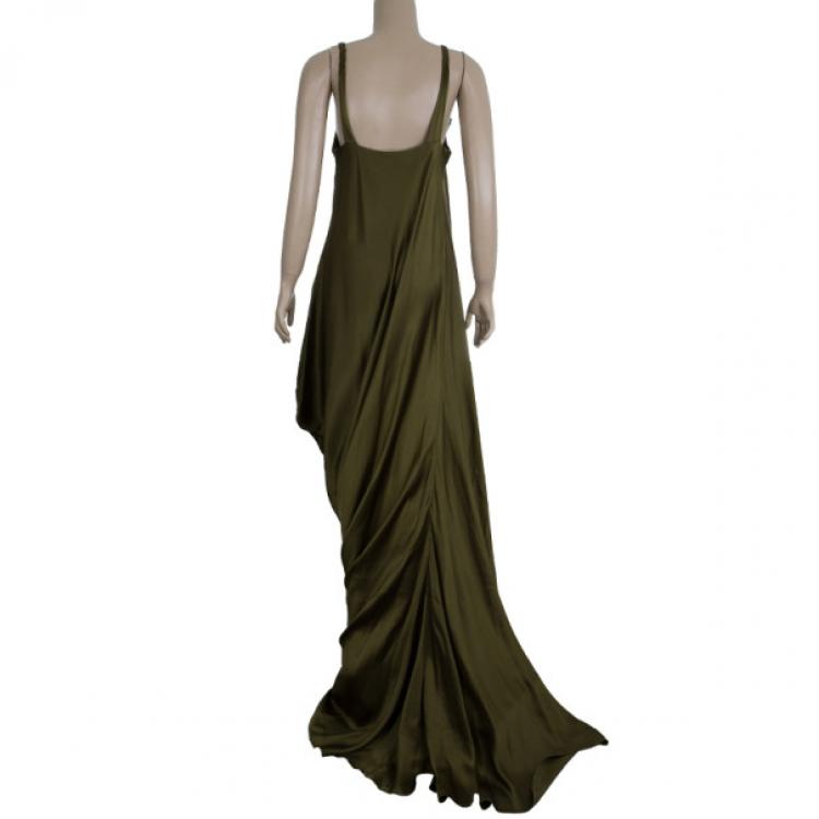 Pre Owned Vera Wang Silk Olive Green Dress L