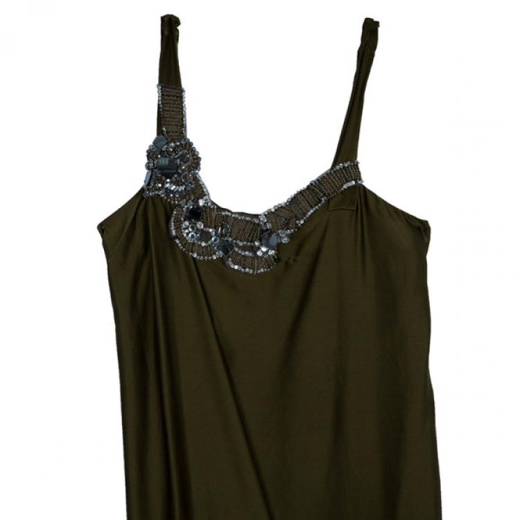 Pre Owned Vera Wang Silk Olive Green Dress L
