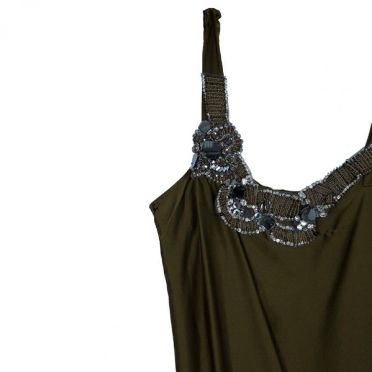 Pre Owned Vera Wang Silk Olive Green Dress L
