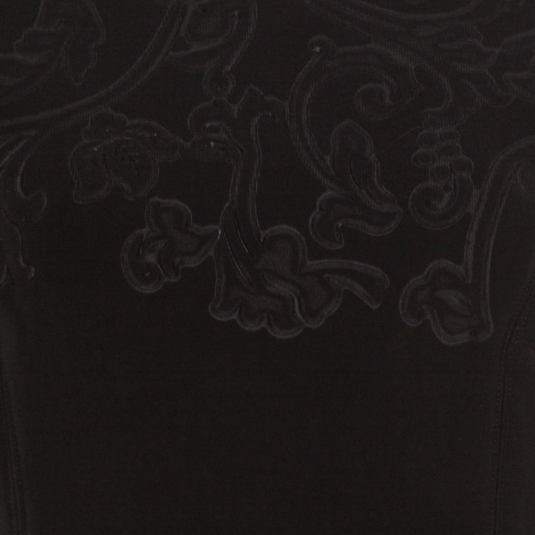 Pre Owned Vera Wang Black Floral Embossed Scuba Fit and Flare Sleeveless Dress M