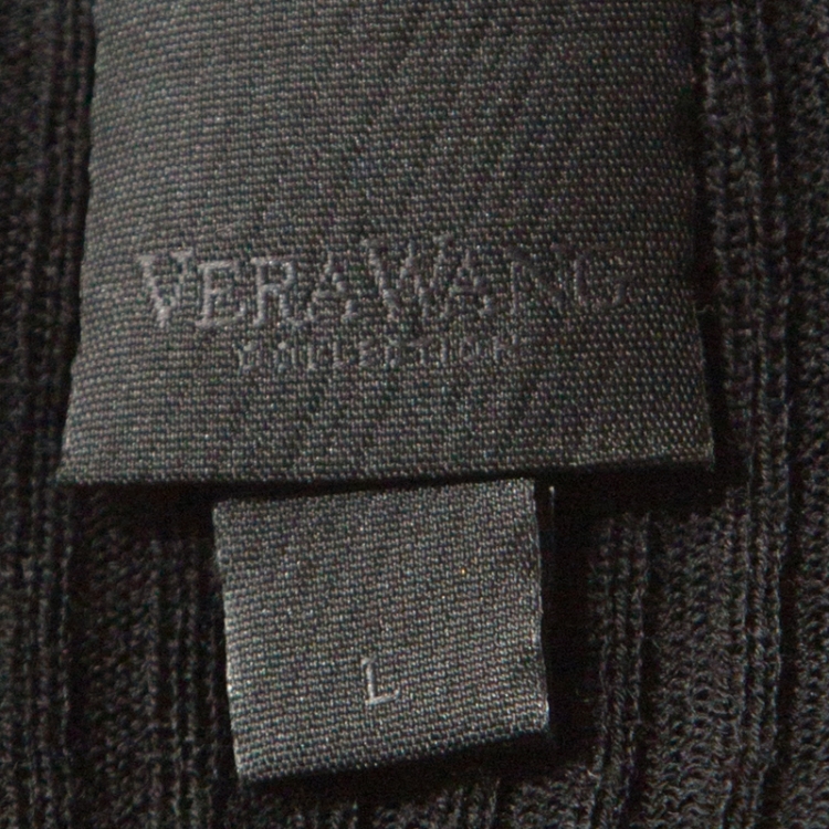 Pre Owned Vera Wang Black Silk Blend Rib Knit Top L