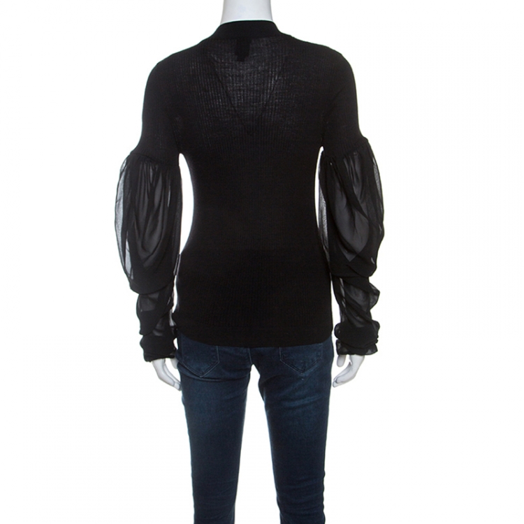 Pre Owned Vera Wang Black Silk Blend Rib Knit Top L