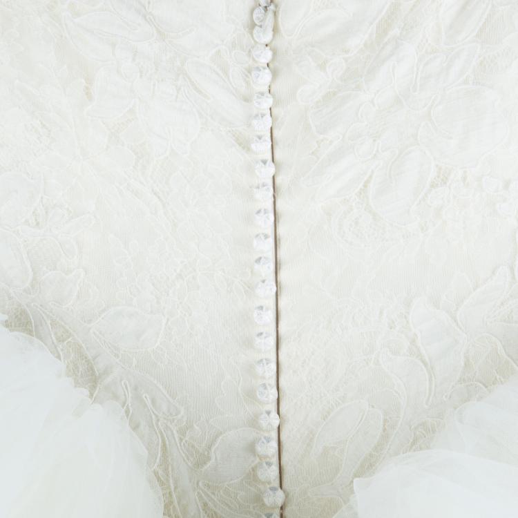 Pre Owned Vera Wang Strapless Lace Tulle Wedding Dress S