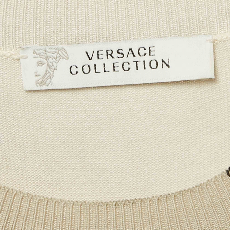 Pre Owned Versace Collection Grey Baroque Print Knit Top and Cardigan Set M