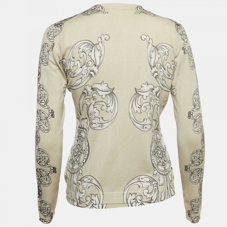 Pre Owned Versace Collection Grey Baroque Print Knit Top and Cardigan Set M