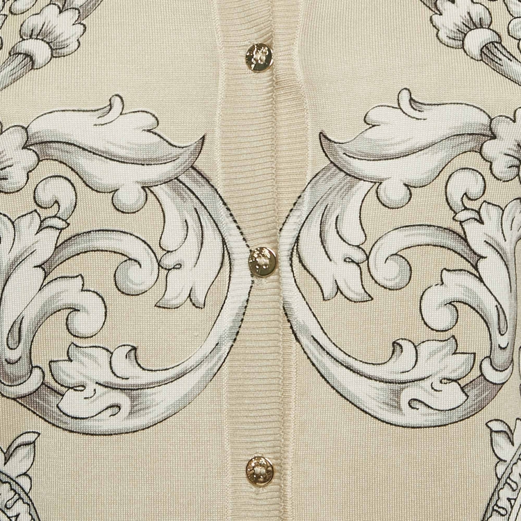 Pre Owned Versace Collection Grey Baroque Print Knit Top and Cardigan Set M