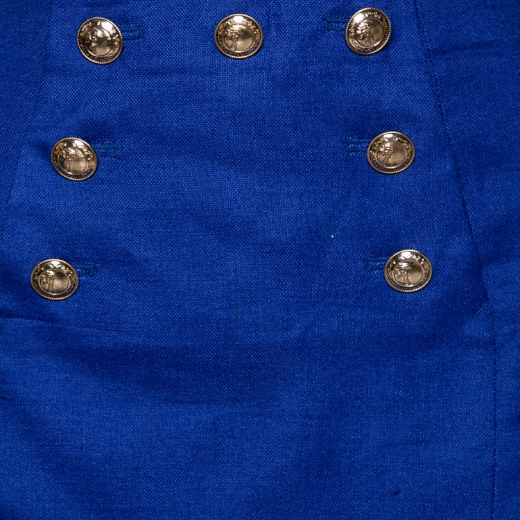 Pre Owned Versace Collection Blue Button Detail Knee Length Skirt L