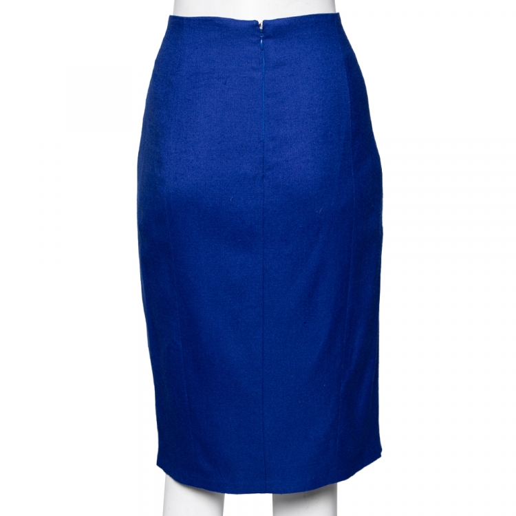 Pre Owned Versace Collection Blue Button Detail Knee Length Skirt L