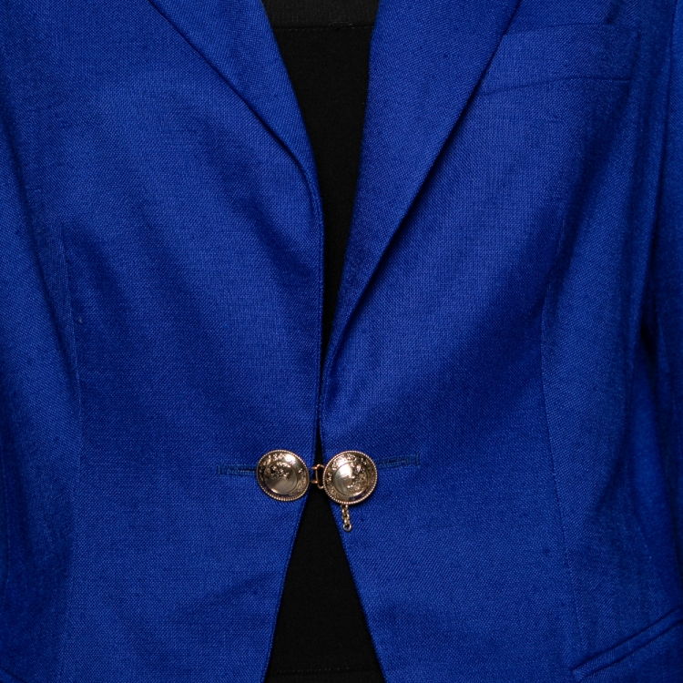Pre Owned Versace Collection Blue Hook Front Blazer L