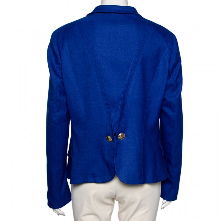 Pre Owned Versace Collection Blue Hook Front Blazer L