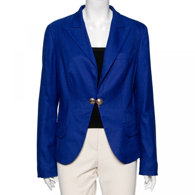 Pre Owned Versace Collection Blue Hook Front Blazer L