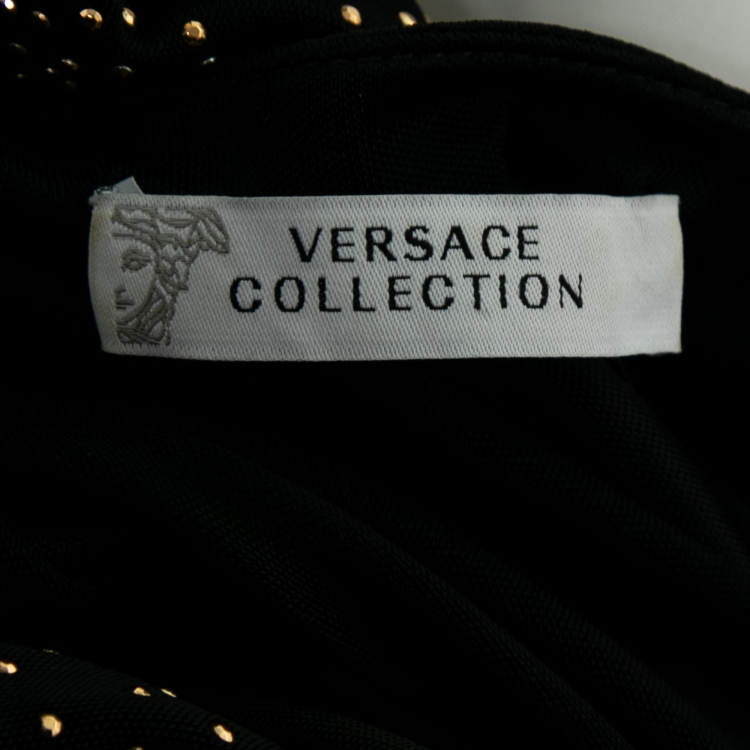 Pre Owned Versace Collection Black Jersey Stud Embellished Pleated Gown S 