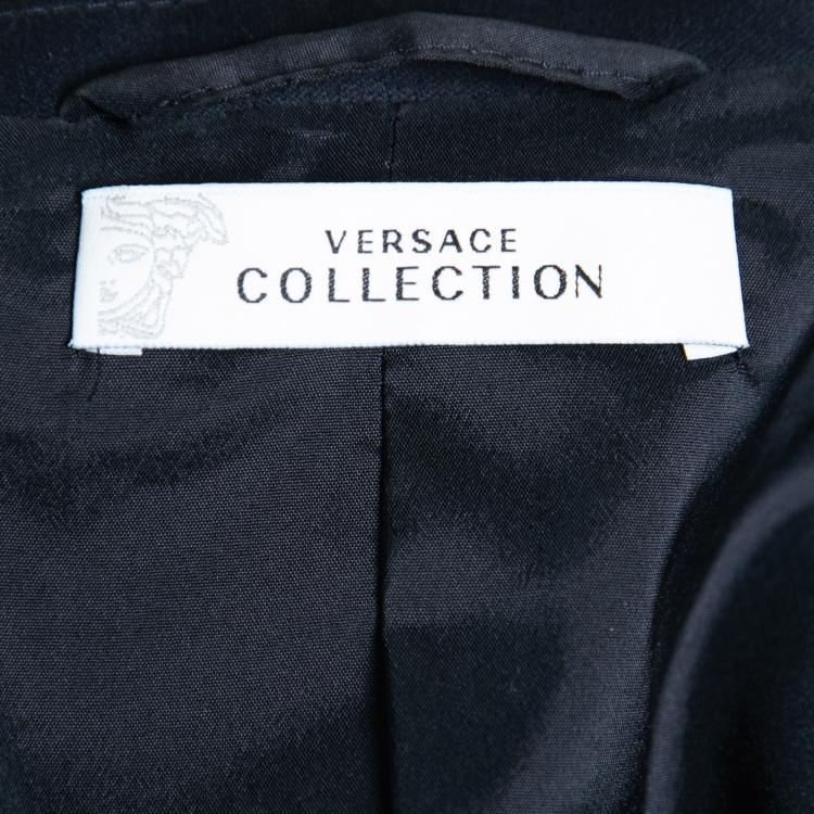Pre Owned Versace Collection Navy Blue Crepe Medusa Button Detail Blazer S