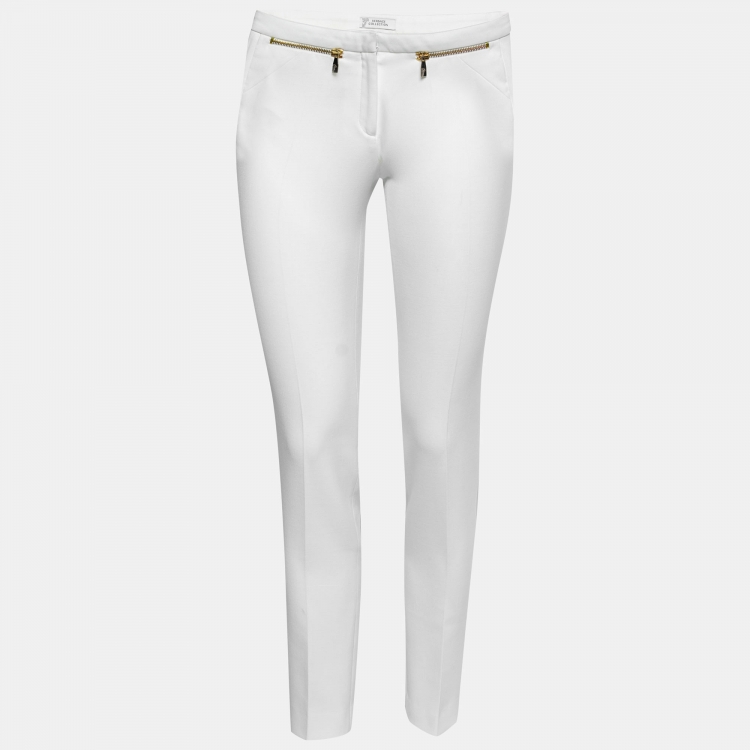 Pre Owned Versace Collection White Stretch Crepe Slim Leg Trousers S