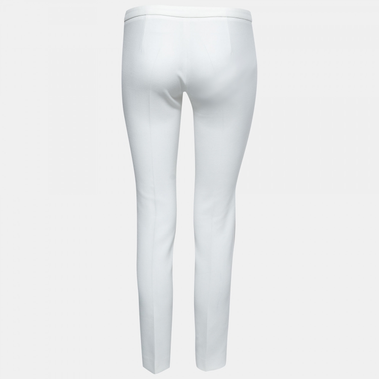 Pre Owned Versace Collection White Stretch Crepe Slim Leg Trousers S