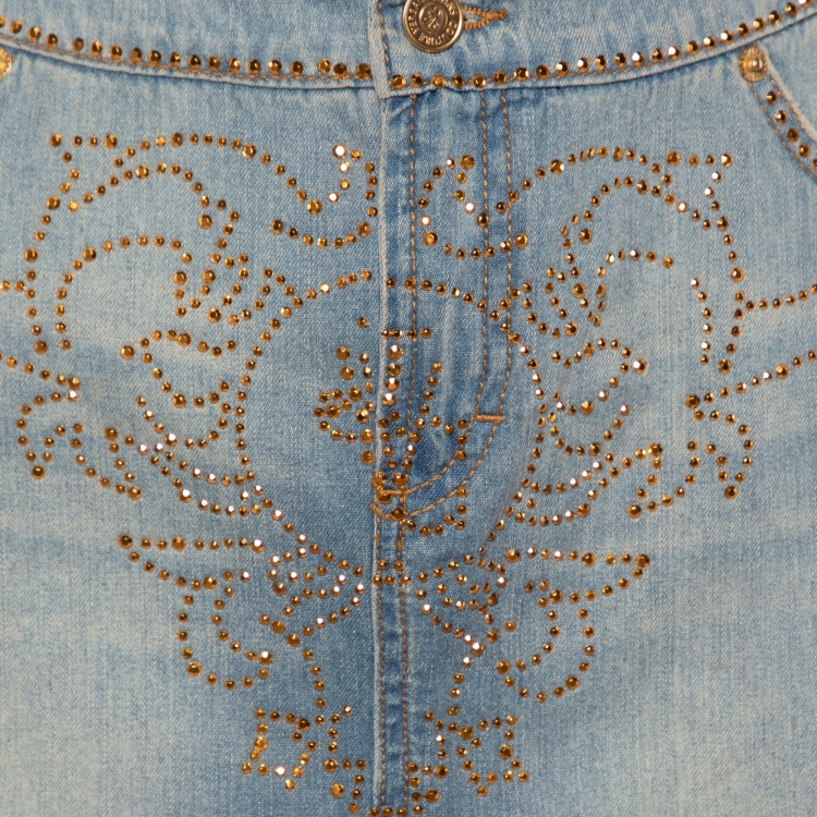 Pre Owned Versace Jeans Couture Blue Denim Studded Detail Mini Skirt M