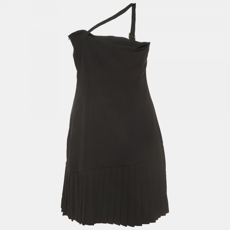 Pre Owned Versace Jeans Couture  Black Crepe One Shoulder Mini Dress M