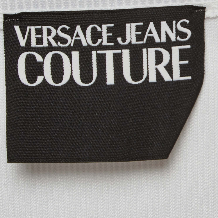Pre Owned Versace Jeans Couture White Rib Knit Buckle Detail Tank Top M