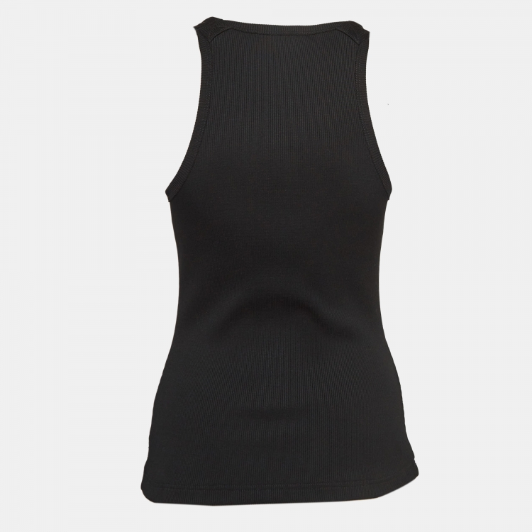 Pre Owned Versace Jeans Couture Black Rib Knit Buckle Detail Tank Top M
