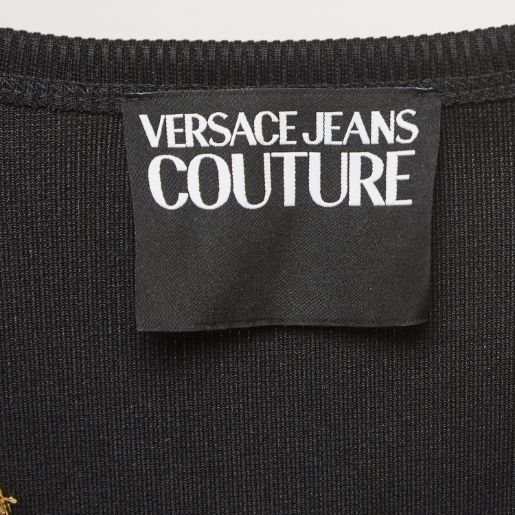 Pre Owned Versace Jeans Couture Black Rib Knit Buckle Detail Tank Top M