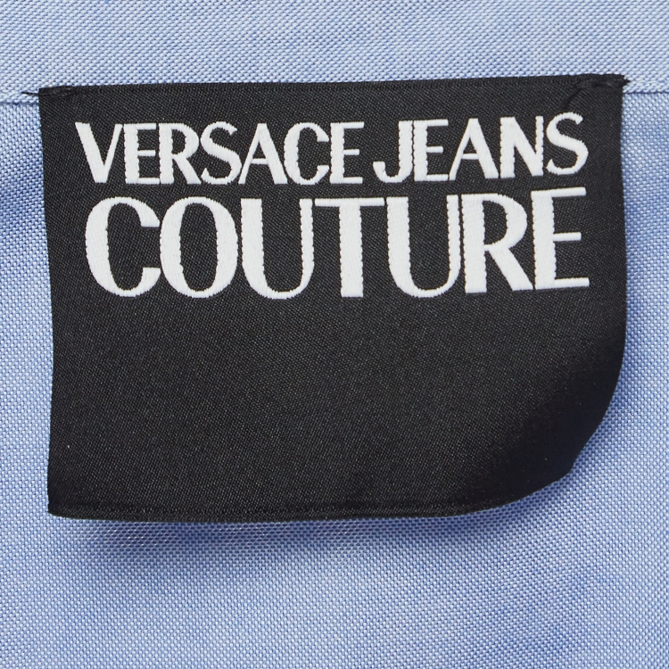 Pre Owned Versace Jeans Couture Blue Printed Cotton and Crepe Paisley Fantasy Shirt M