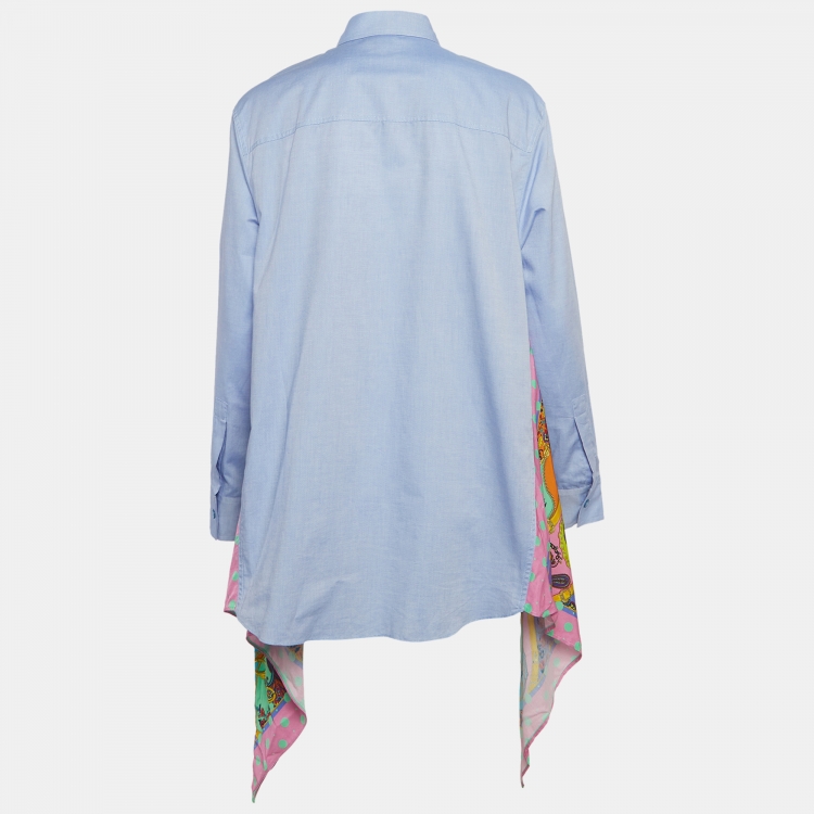Pre Owned Versace Jeans Couture Blue Printed Cotton and Crepe Paisley Fantasy Shirt M
