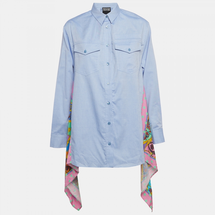 Pre Owned Versace Jeans Couture Blue Printed Cotton and Crepe Paisley Fantasy Shirt M