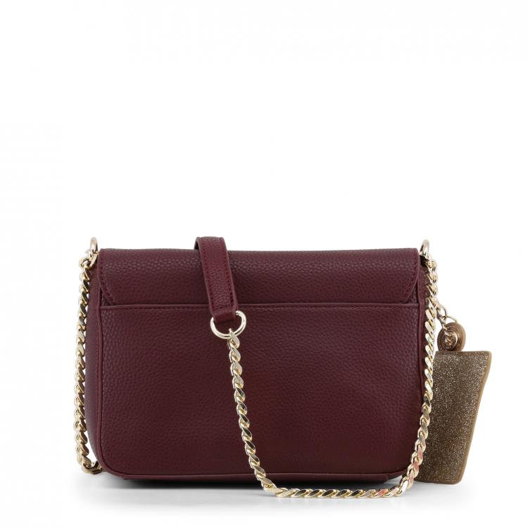 Pre Owned Versace Jeans Maroon Pebbled Leather Chain Flap Bag