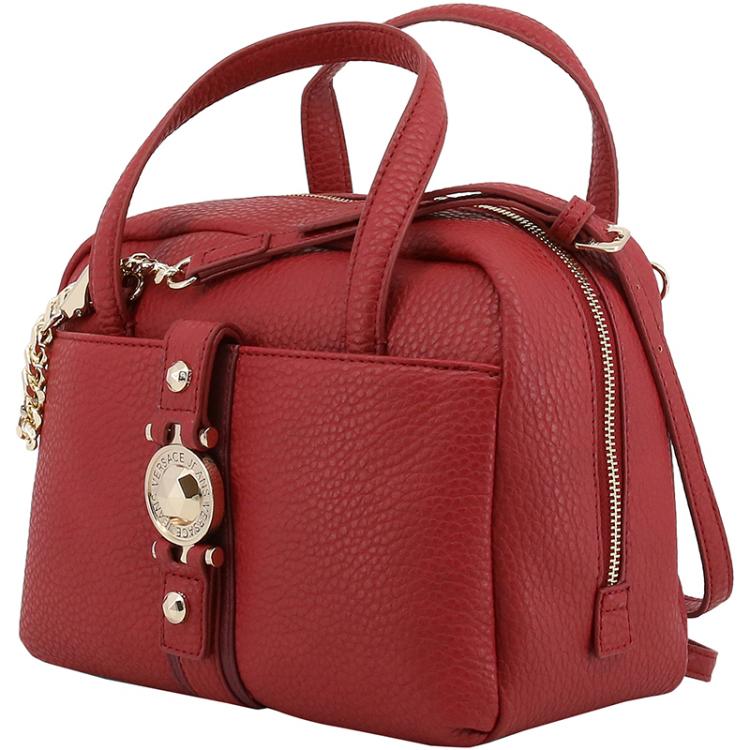 Pre Owned Versace Jeans Red Faux Pebbled Leather Satchel Bag