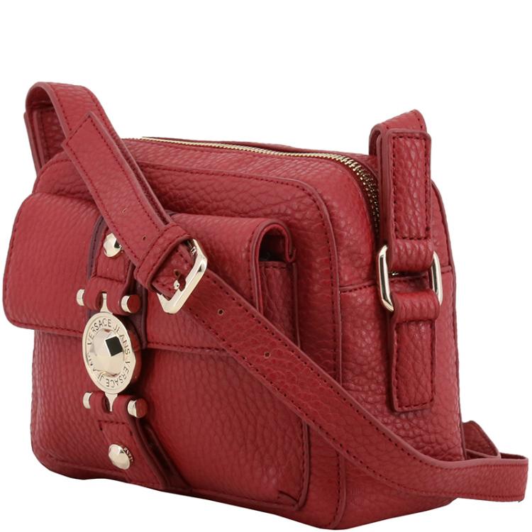Pre Owned Versace Jeans Red Faux Pebbled Leather Crossbody Bag