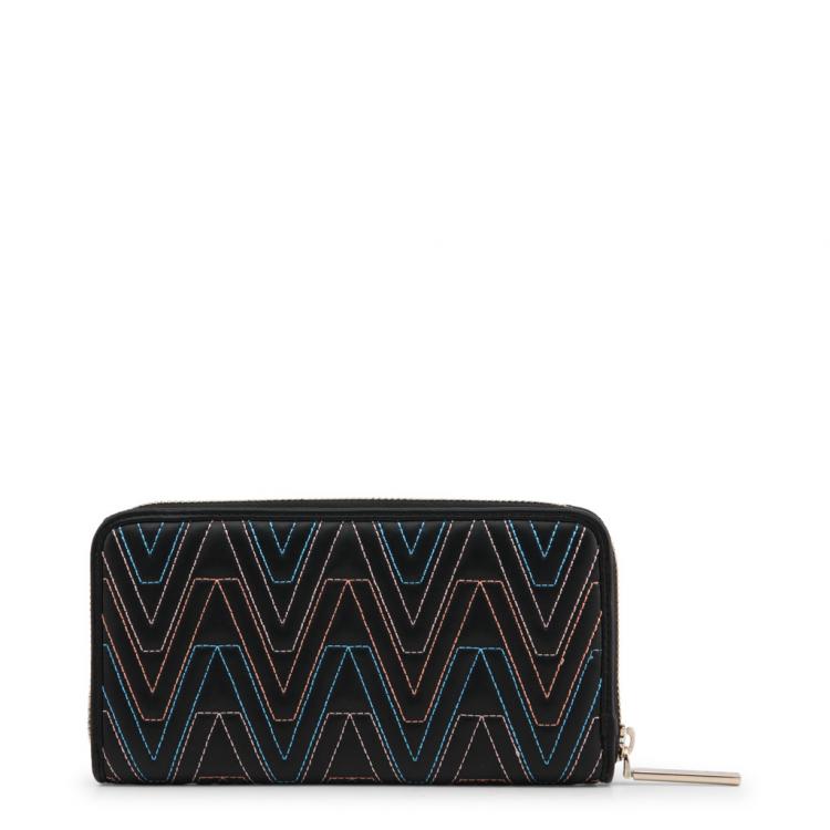 Pre Owned Versace Jeans Black Faux Leather Zip Around Wallet