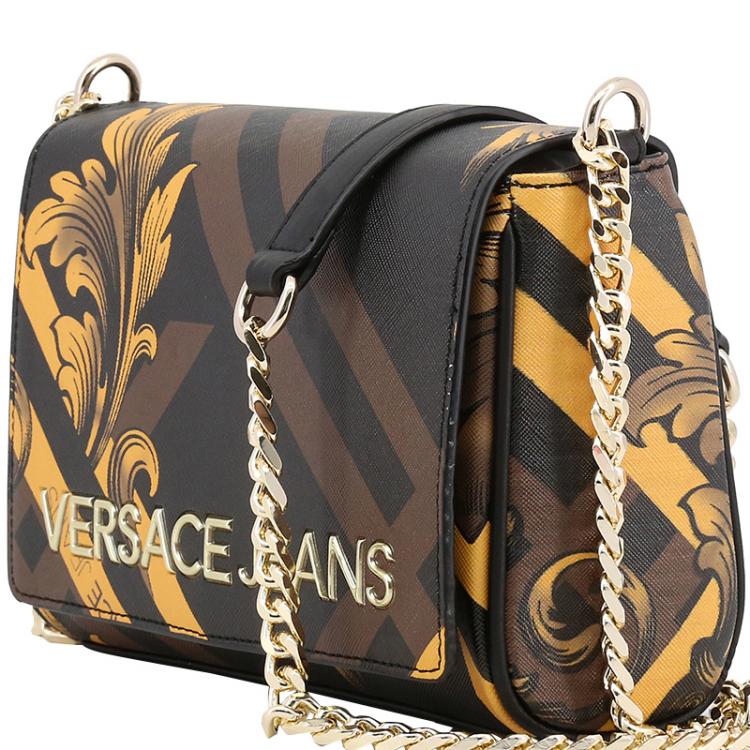 Pre Owned Versace Jeans Multicolor Printed Saffiano Leather Chain Flap Bag