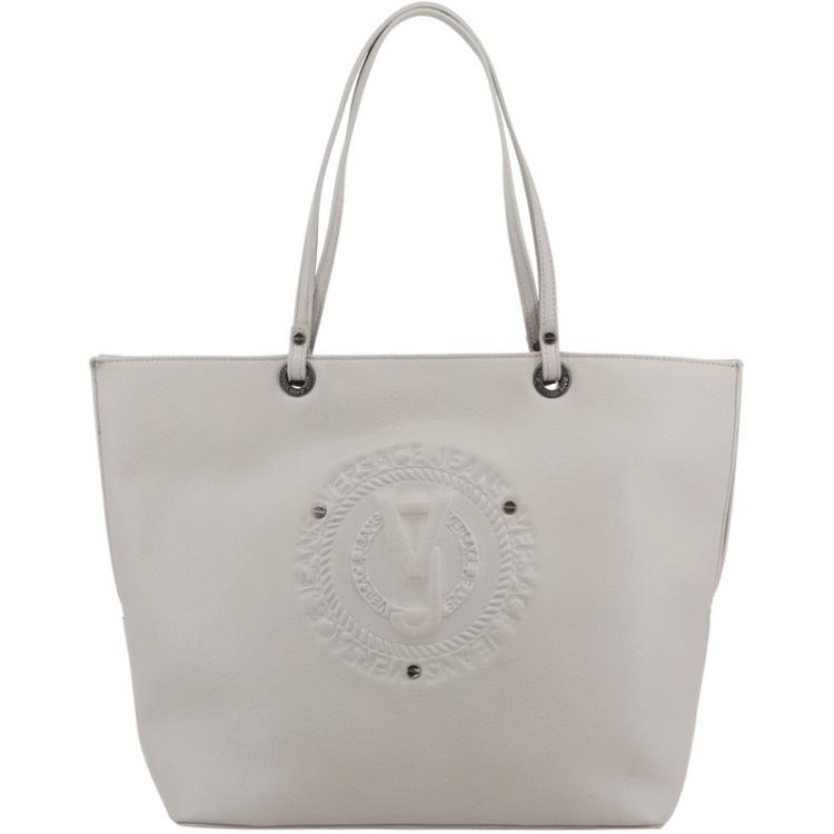 Pre Owned Versace Jeans Grey Faux Leather Logo Shopping Tote