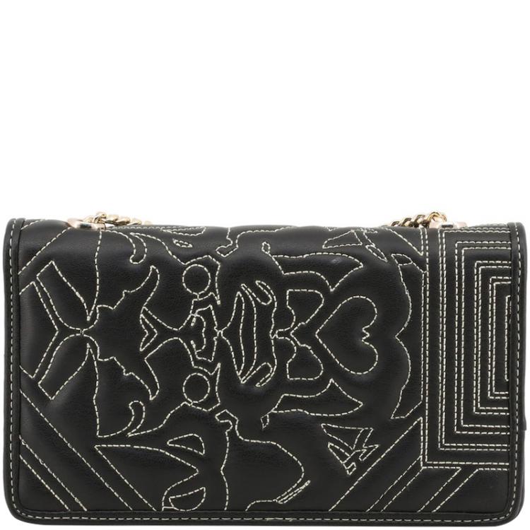 Pre Owned Versace Jeans Black Faux Embossed Leather Chain Clutch Bag