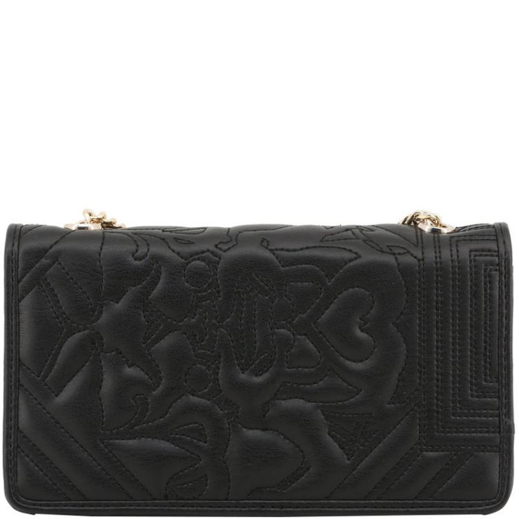 Pre Owned Versace Jeans Black Embossed Leather Chain Clutch Bag