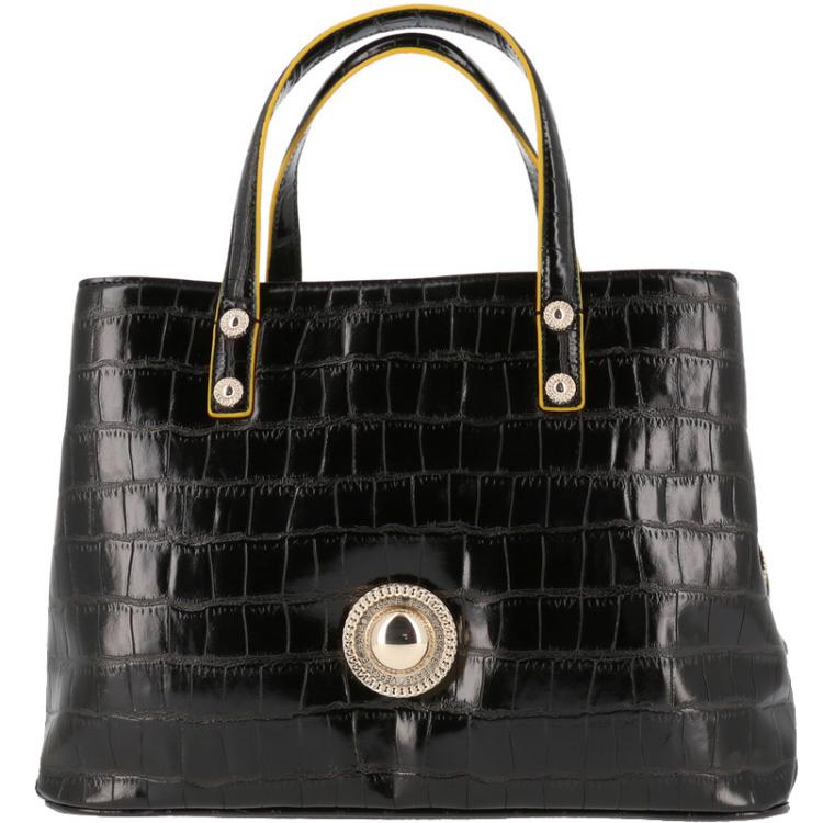 مملوكة مسبقًا Versace Jeans Black Croc Embosed Leather Tote