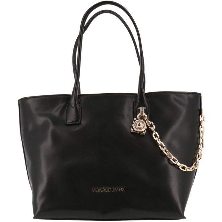 Pre Owned Versace Jeans Black Faux Leather Shopping Tote