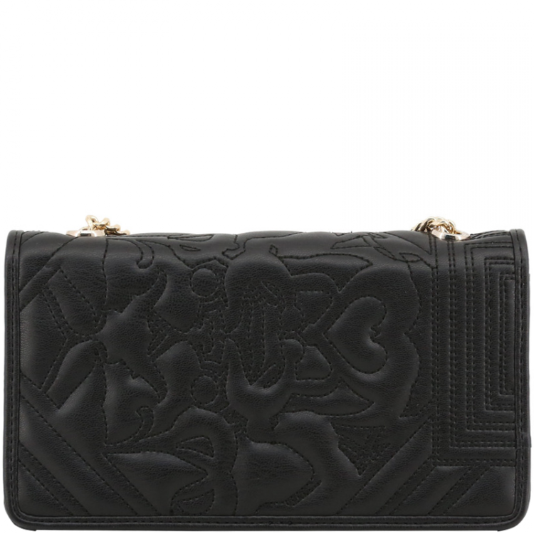 Pre Owned Versace Jeans Black Embossed Leather Chain Clutch Bag