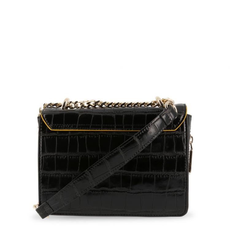 Pre Owned Versace Jeans Black Croc Embosed Leather Chain Crossbody Bag