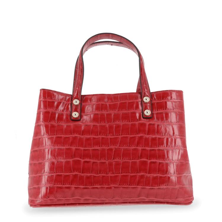 Pre Owned Versace Jeans Red Croc Embosed Leather Tote