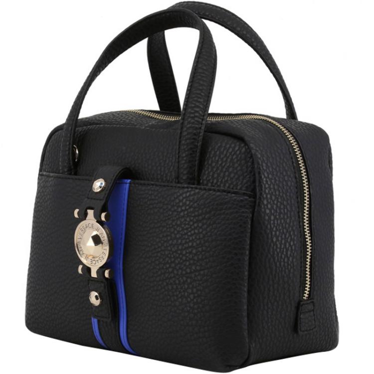 Pre Owned Versace Jeans Black Pebbled Faux Leather Satchel Bag